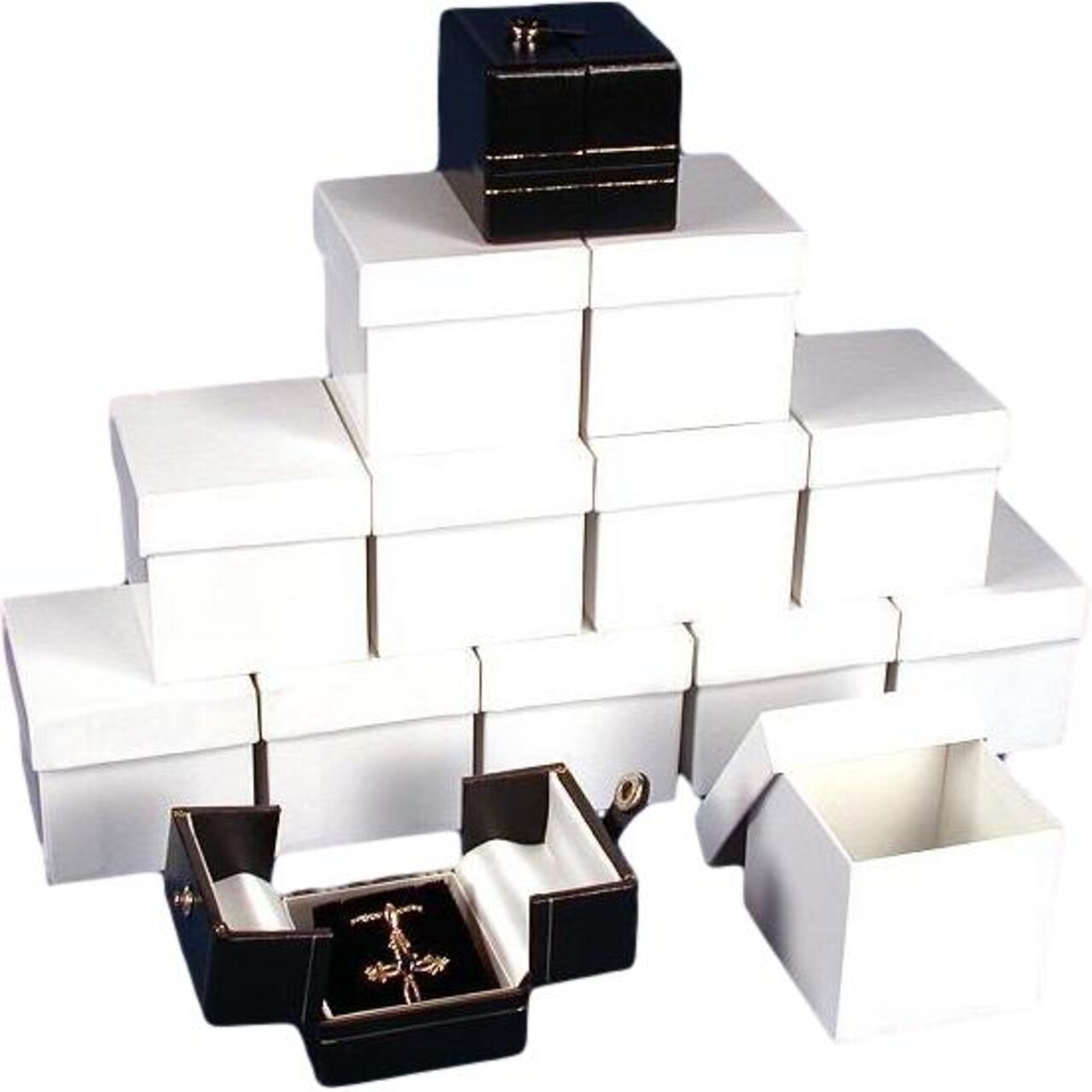12 Earring Boxes Black & White Snap Lid Gift Display